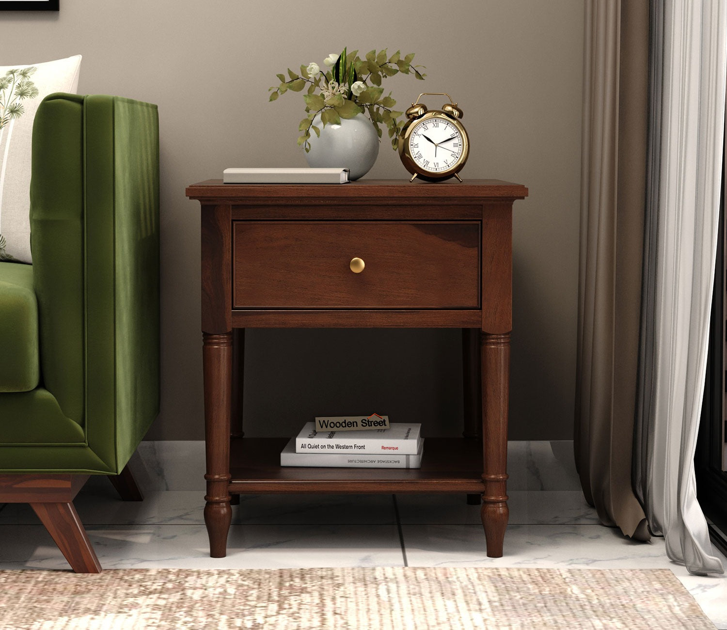 Emerson Sheesham Wood Side End Table (Teak Finish)