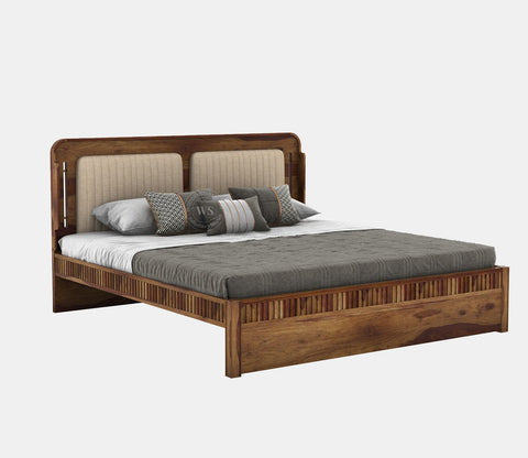 Lotus Premium Sheesham Wood Bed without Storage (King Size, Teak Finish)