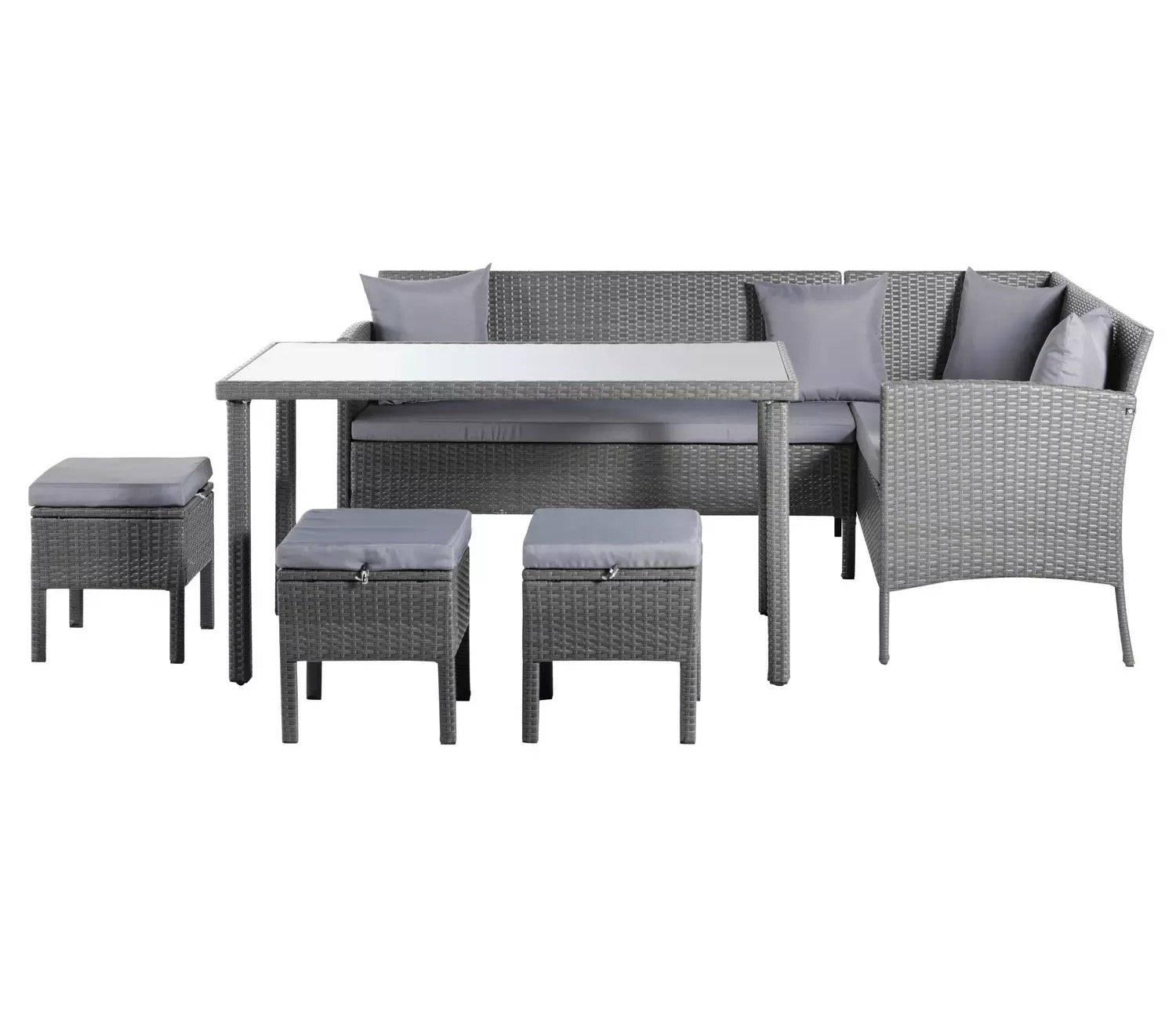 Grey Rattan And Wicker 8 Seater Patio Set With Table And Grey Cushions