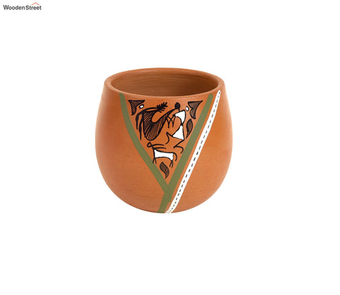 Knosh-K Painted Earthen Kullads with Tribal Motifs (Set of 6)
