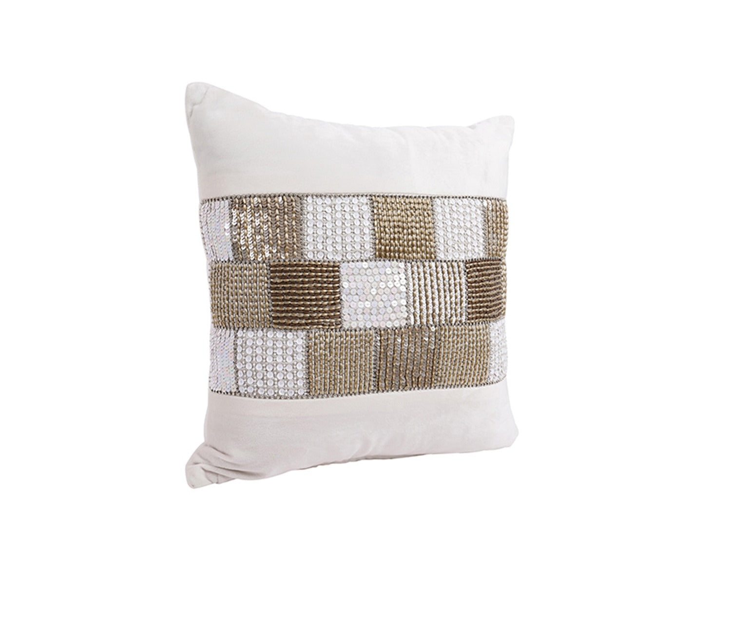 Velvet Beaded Cushion Covers - Set of 1 (Ivory,18 x 18 inch)