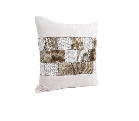 Velvet Beaded Cushion Covers - Set of 1 (Ivory,18 x 18 inch)