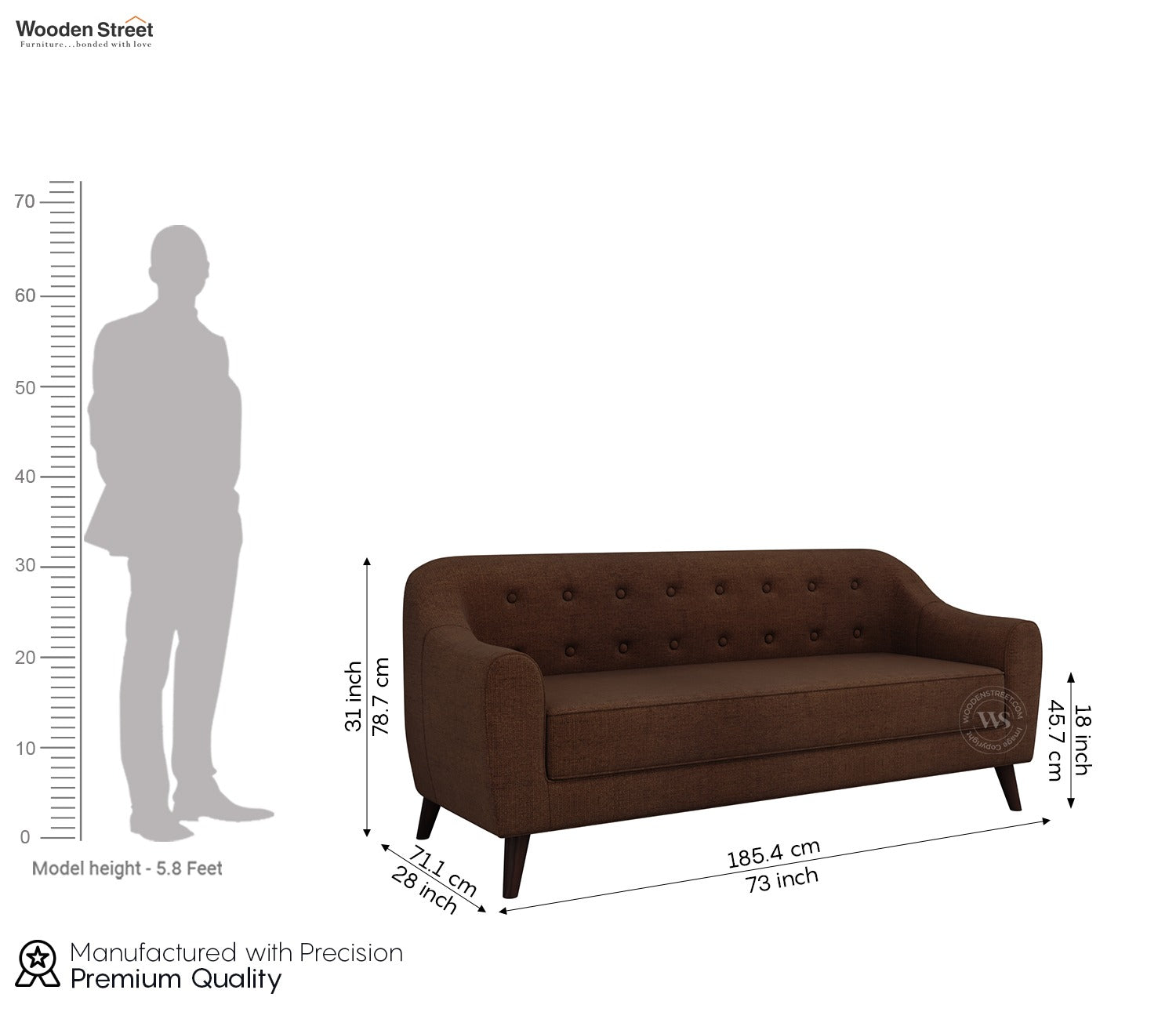 Sibert 3 Seater Fabric Sofa (Mocha Brown)
