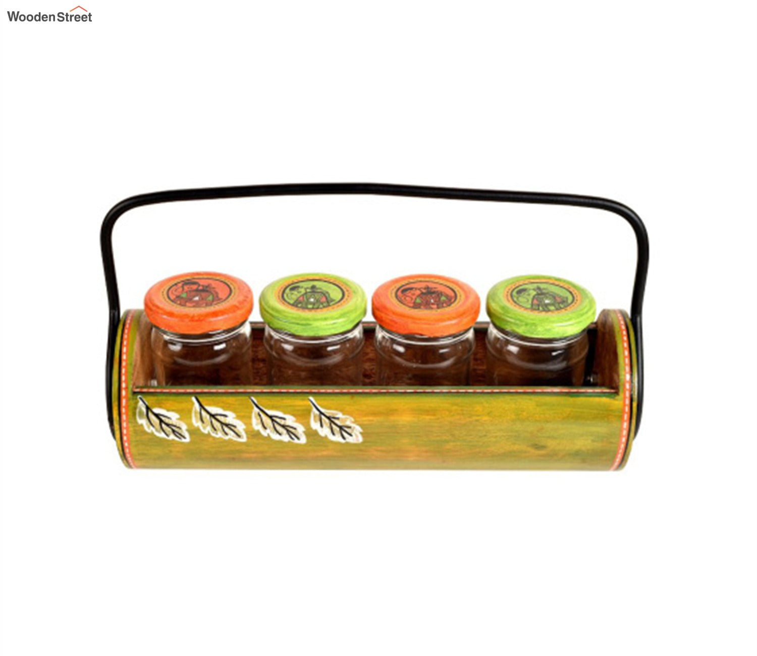 Lemon Green Glass Jars With Wooden Stand