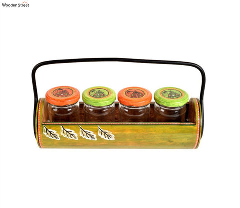 Lemon Green Glass Jars With Wooden Stand
