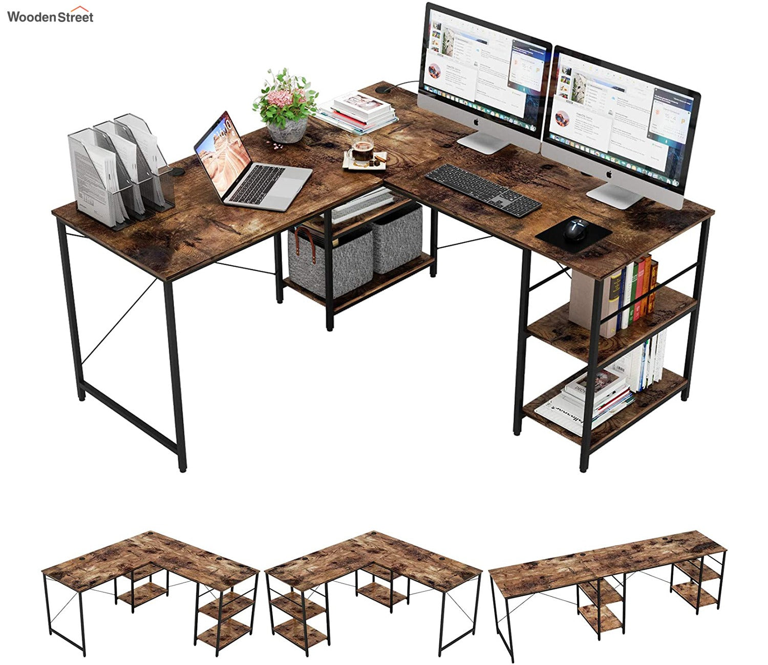 L Shaped Desk with Shelves and Reversible Corner Computer Desk