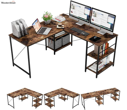 L Shaped Desk with Shelves and Reversible Corner Computer Desk