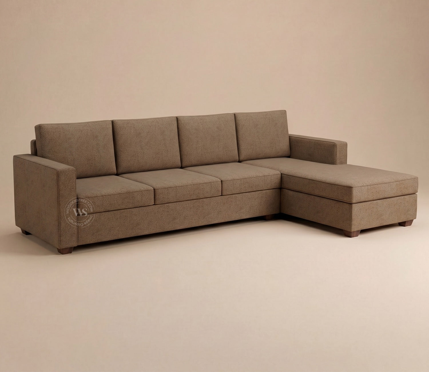 Albus L-Shape 5 Seater Right Aligned Sofa (Cotton, Sand Brown)
