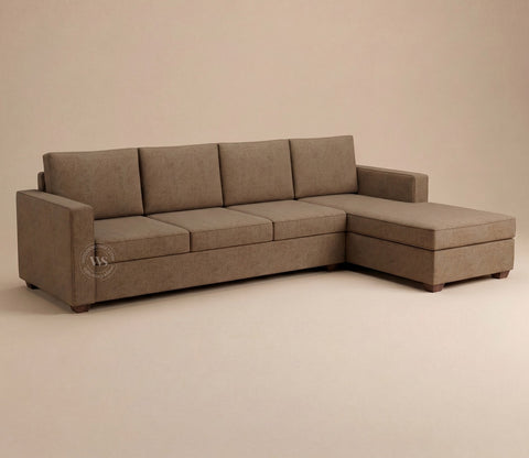 Albus L-Shape 5 Seater Right Aligned Sofa (Cotton, Sand Brown)
