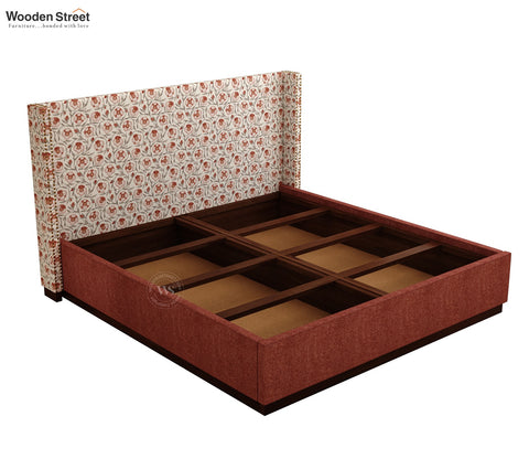 Kesarth Luxe Fabric Bed with High Rise Headboard & Storage (King Size, Red Upholstery)