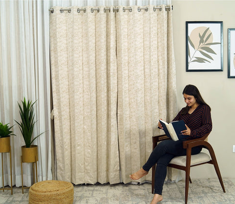 Shiny Textured Blackout 1 Piece Curtain (Beige, 7 Feet)