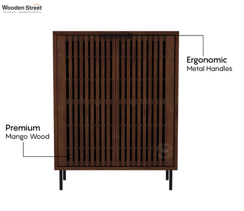 Oxfora Premium Solid Wood Shoe Cabinet With Slatted Doors (Mango Wood, Teak Finish)
