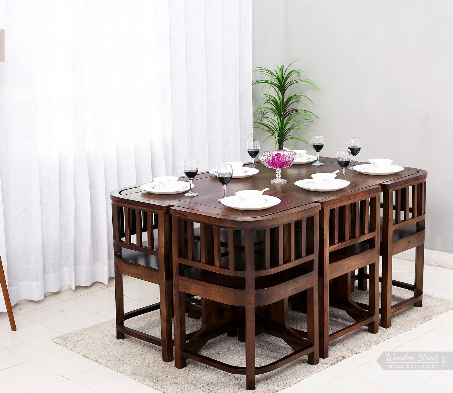 Cohoon 6 Seater Sheesham Wood Space Efficient Dining Set (Honey Finish)