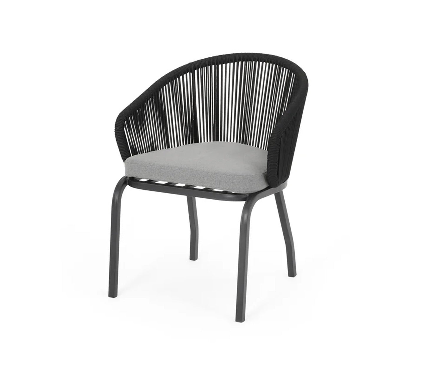 Black Rope 2 Seater Chair With Table And Grey Cushions Balcony Set