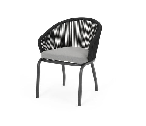 Black Rope 2 Seater Chair With Table And Grey Cushions Balcony Set