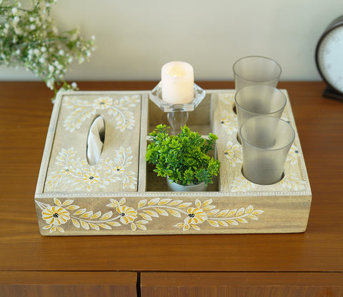 Adiva Floral Hand Painted Multistorage Wooden Tray