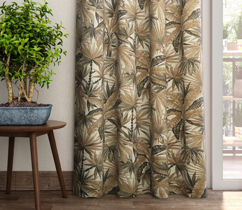 Palm Tree Light-Filtering Door Curtains Set of 2 (Grey, 7 Feet)
