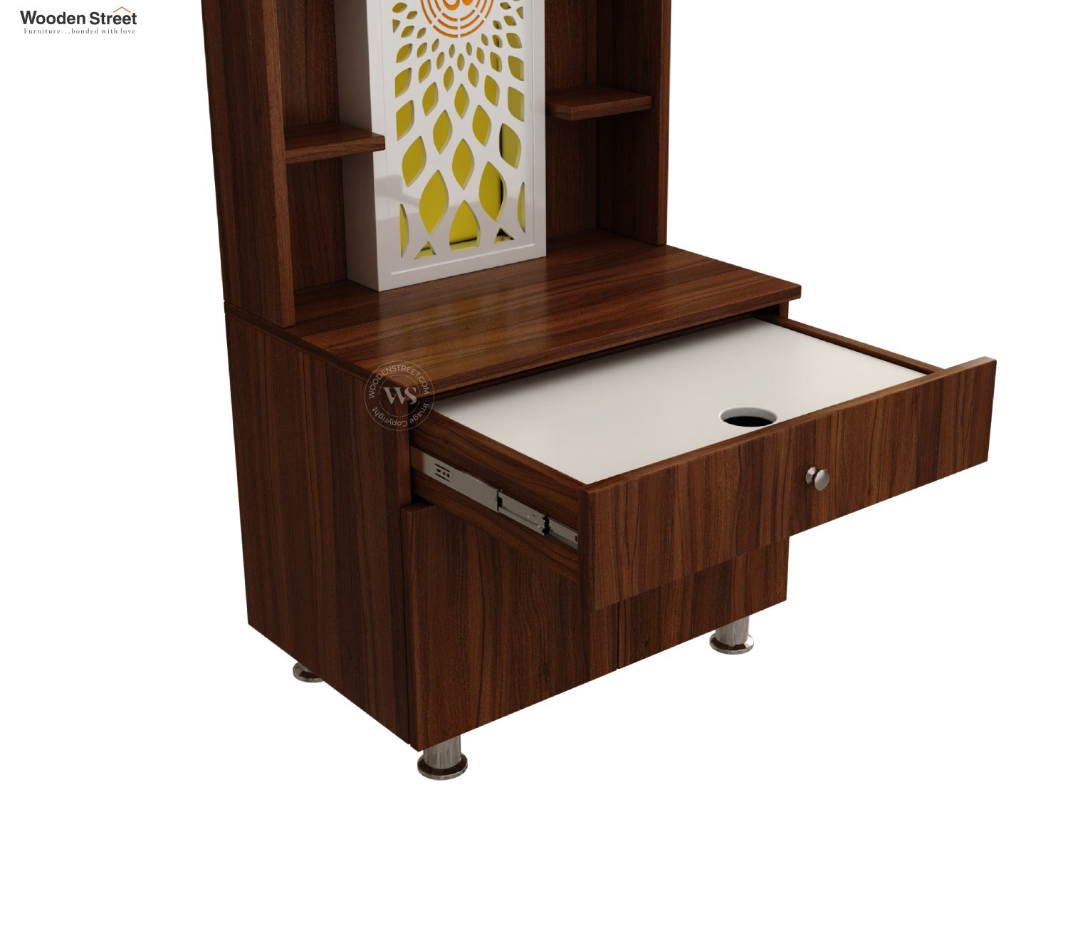 Vidyut Engineered Wood Home Temple With Inbuilt LED Light System (Exotic Teak)