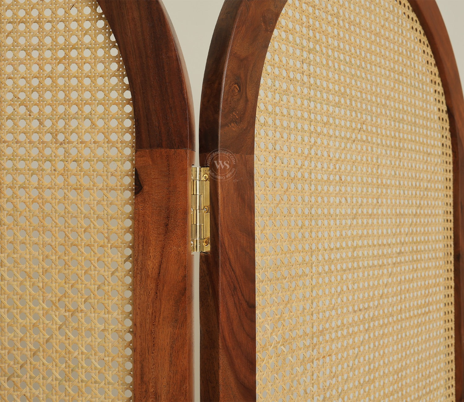 Aavriti Arched Sheesham Wood Room Divider with Natural Cane Weave - Foldable 3 Panel Screen
