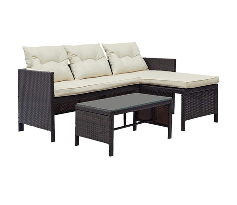 Black Rattan And Wicker Outdoor Furniture Set With Cream Cushions And Table