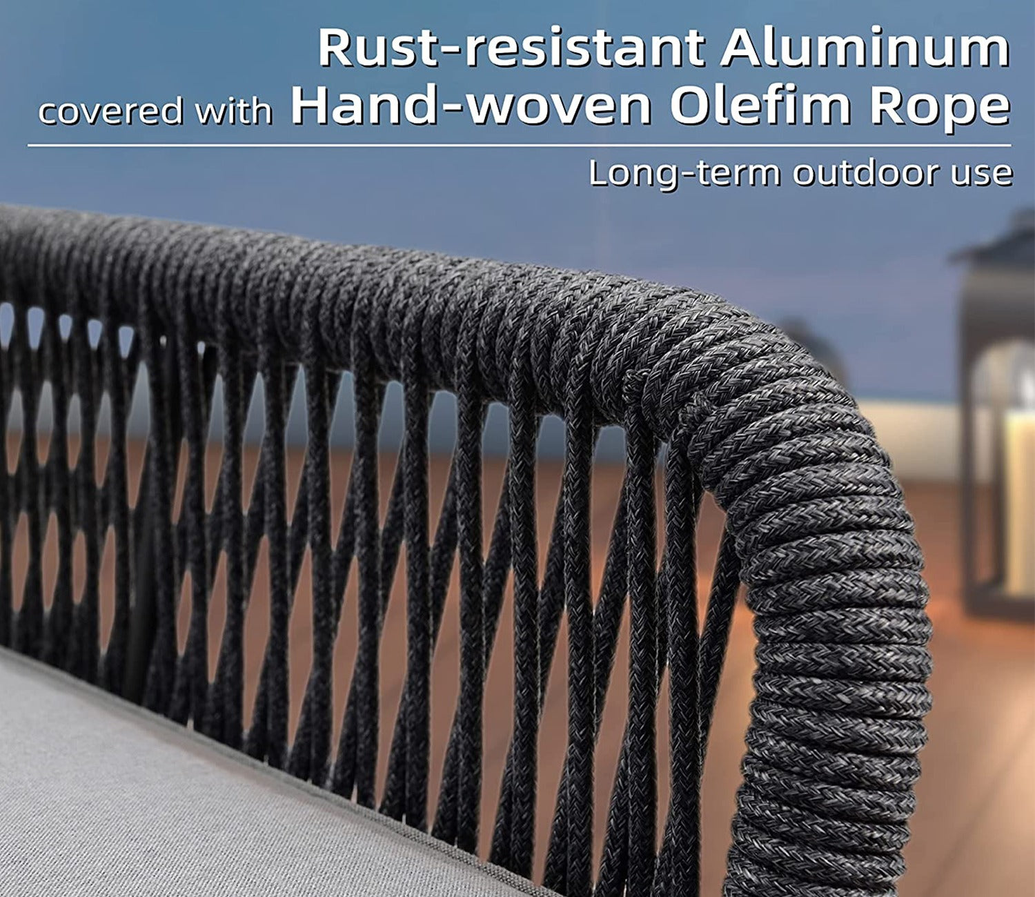 Grey Rope 4 Seater Set With Table And Grey Cushions