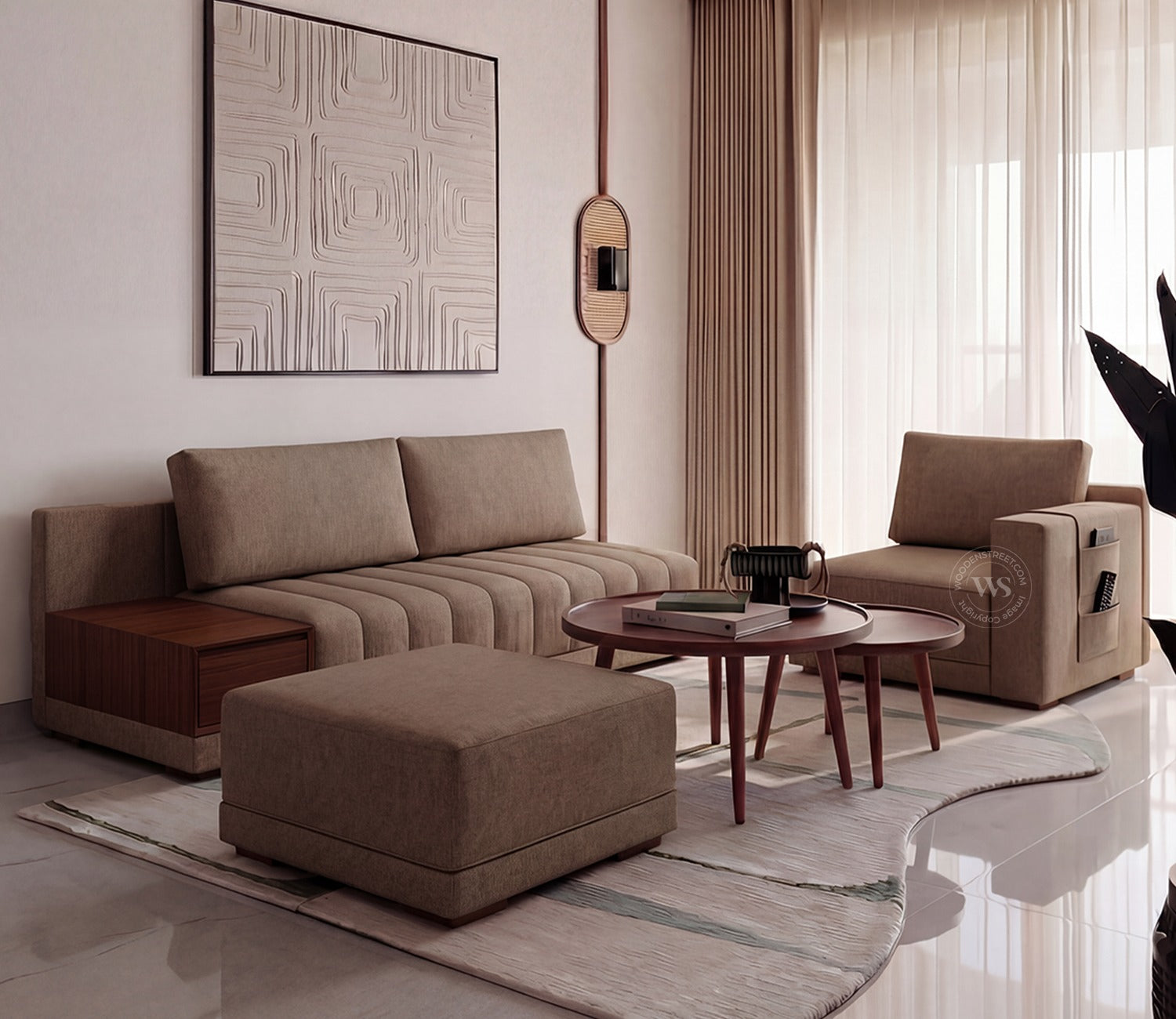 Oasis L-Shape Right Aligned Sectional Sofa (Sand Brown)