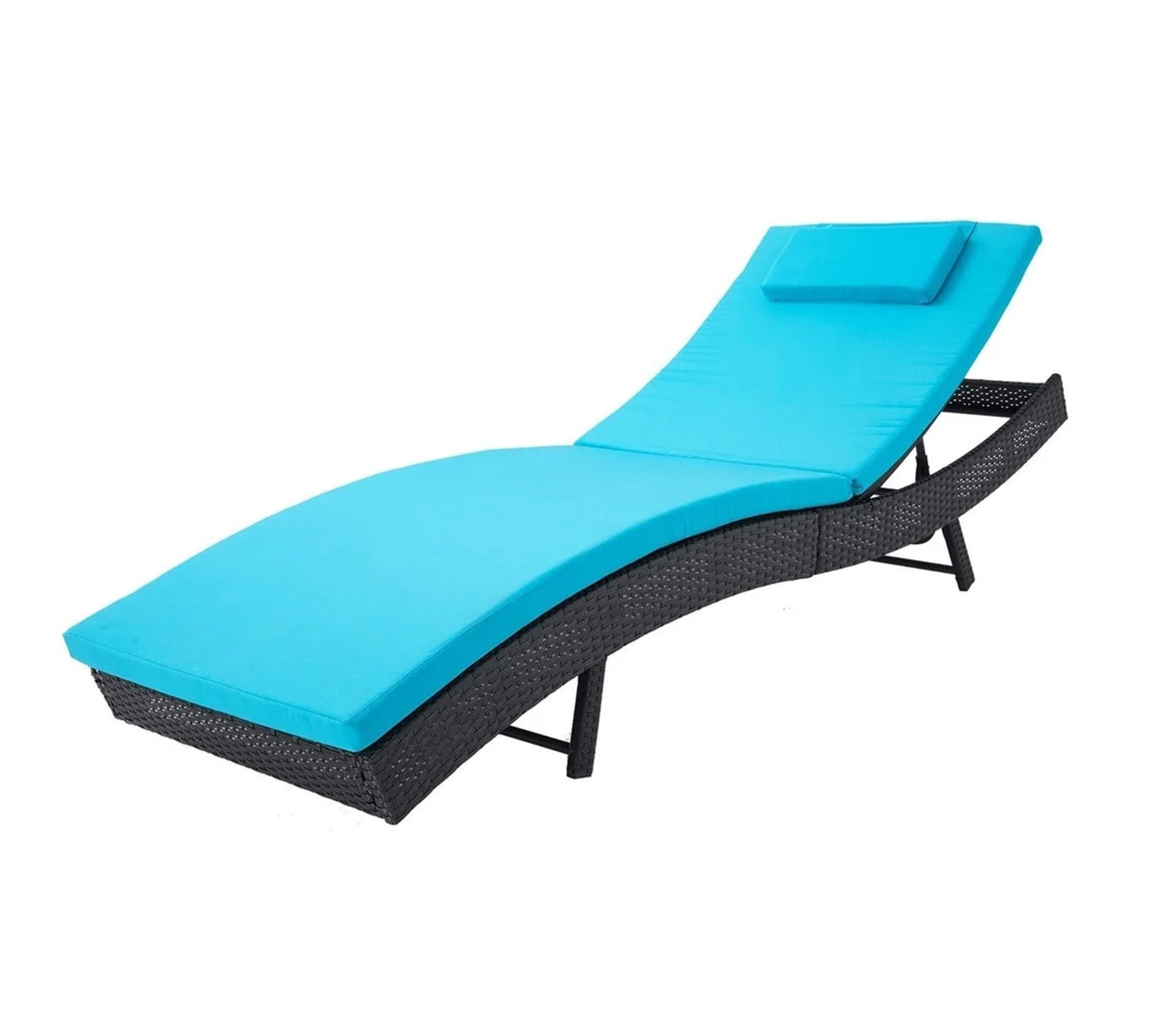 Black Adjustable Outdoor Lounger With Sky Blue Cushions