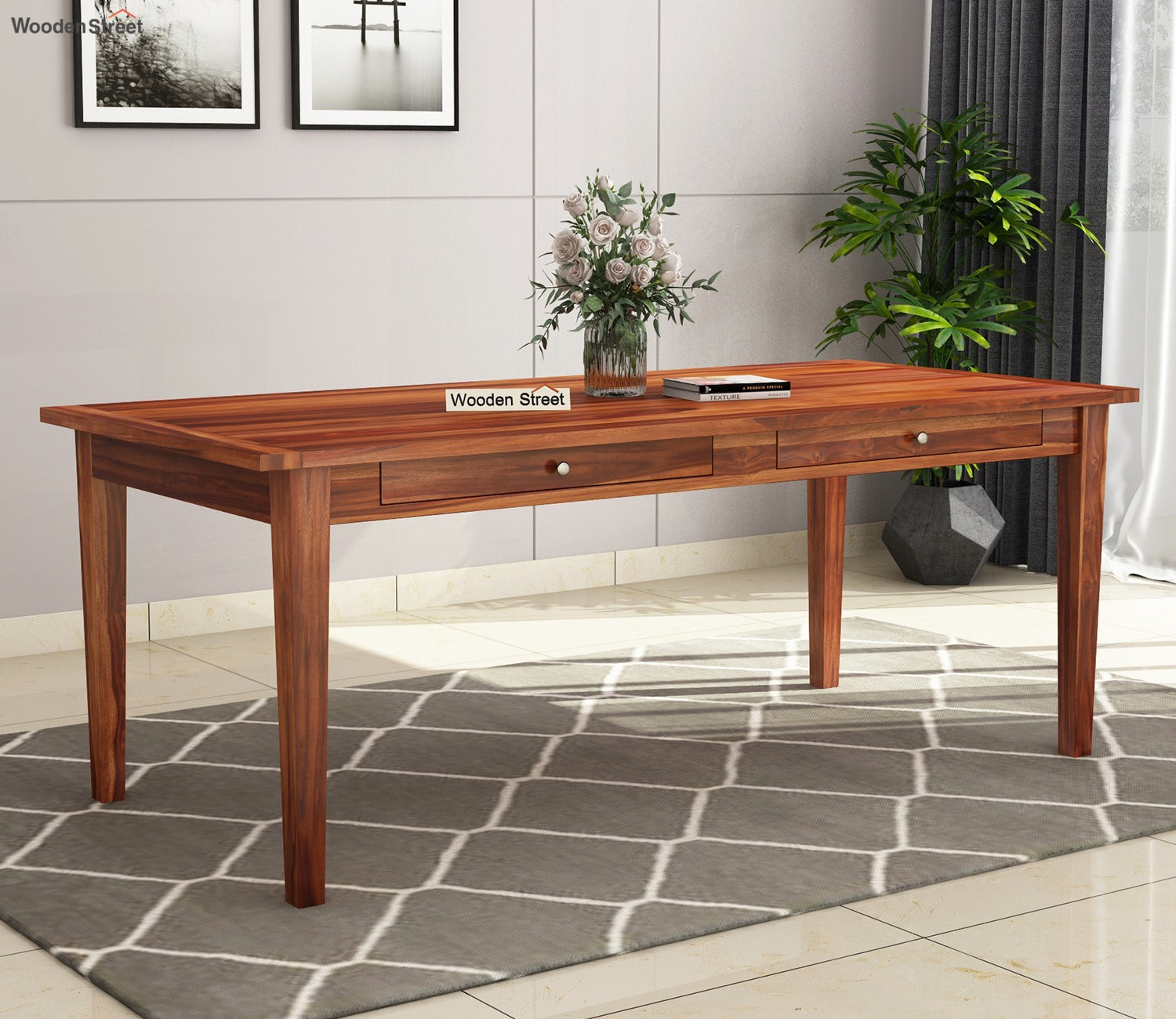 Mcbeth 8 Seater Dining Table With Storage (Honey Finish)