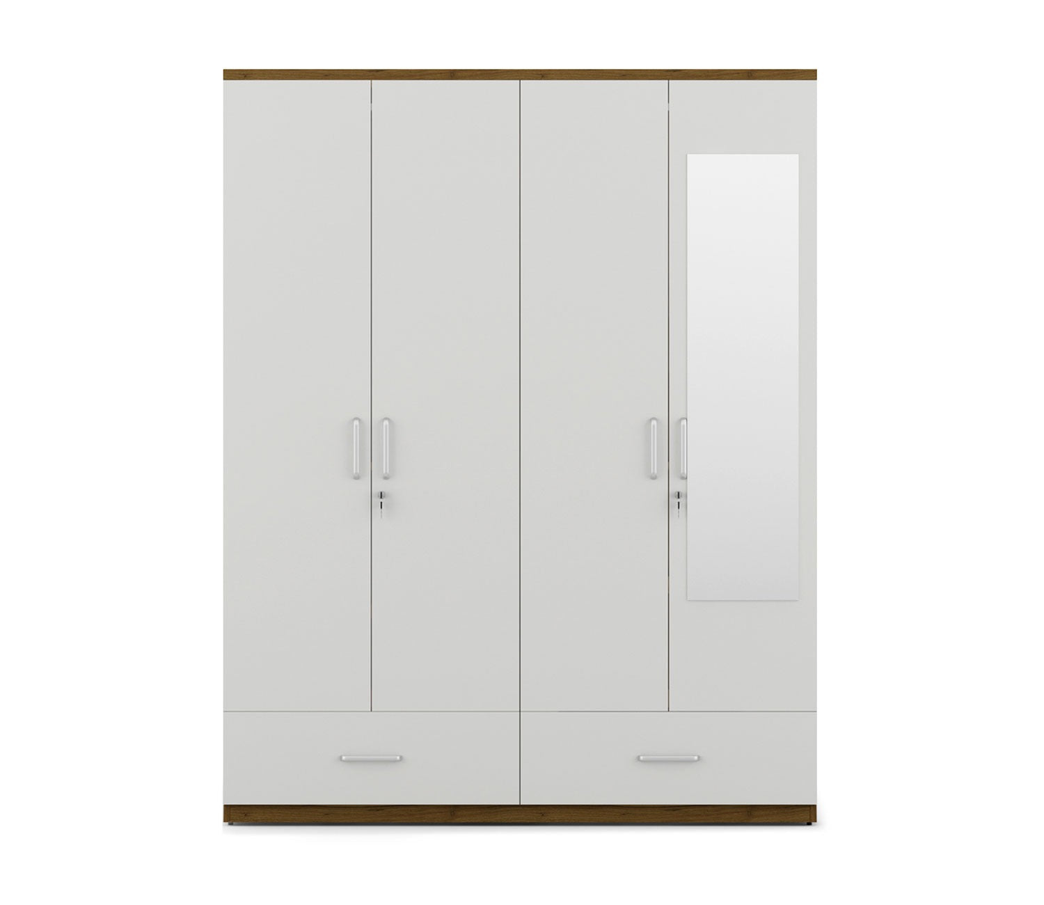 Kosmo Apex 4 Door Wardrobe With Mirror (Exotic Teak Frosty White Finish)