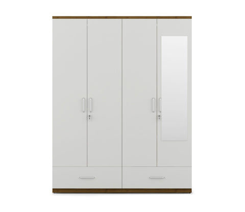 Kosmo Apex 4 Door Wardrobe With Mirror (Exotic Teak Frosty White Finish)