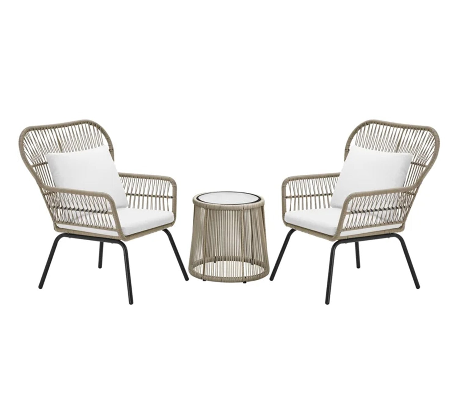 Beige Rope 2 Seater Table With Chair And off-White Cushions Balcony Set