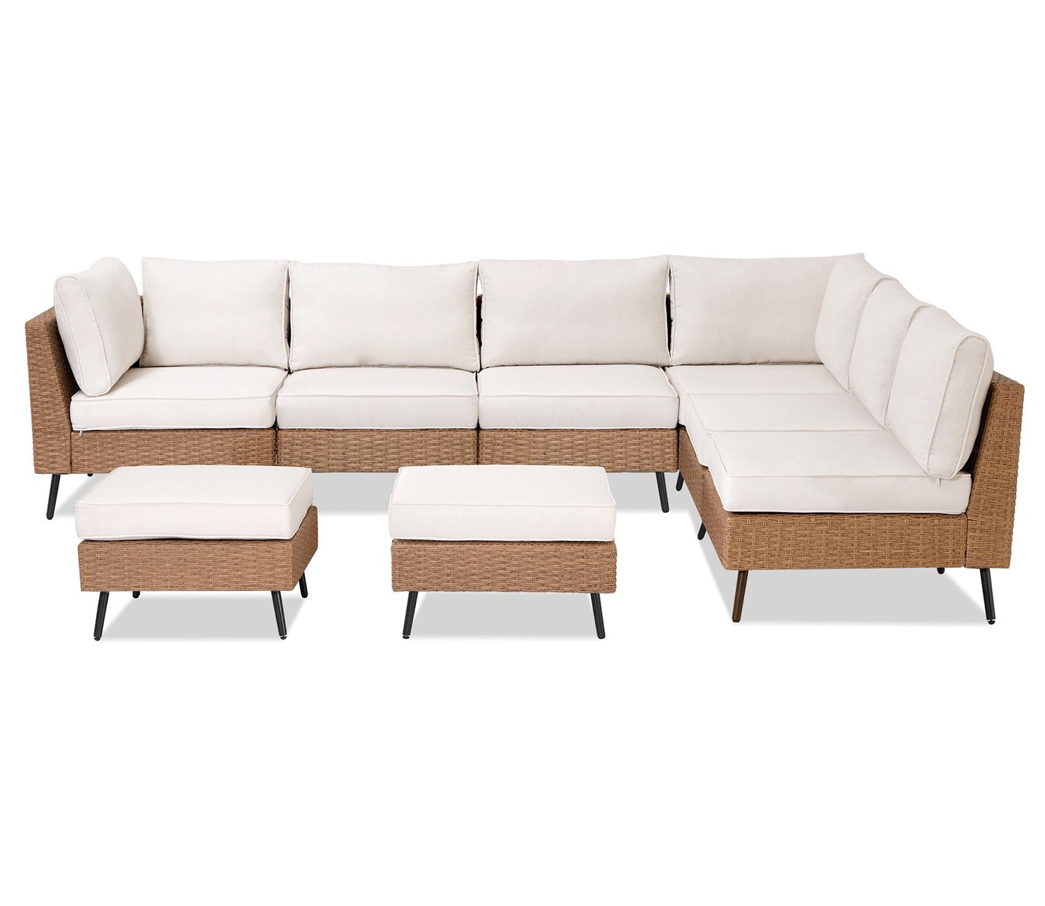 Beige Rattan And Wicker 8 Seater Patio Set With Off White Cushions