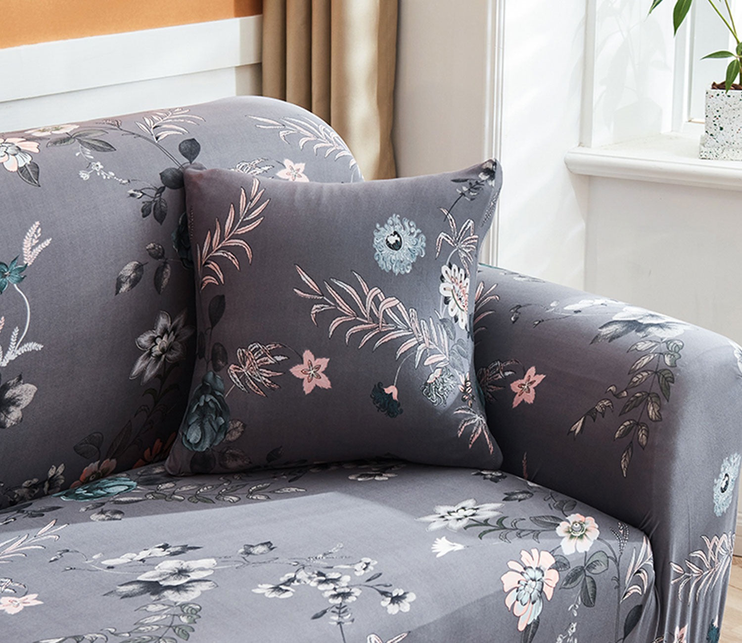 Ethel Floral Printed Polyester Spandex 1 Seater Sofa Cover