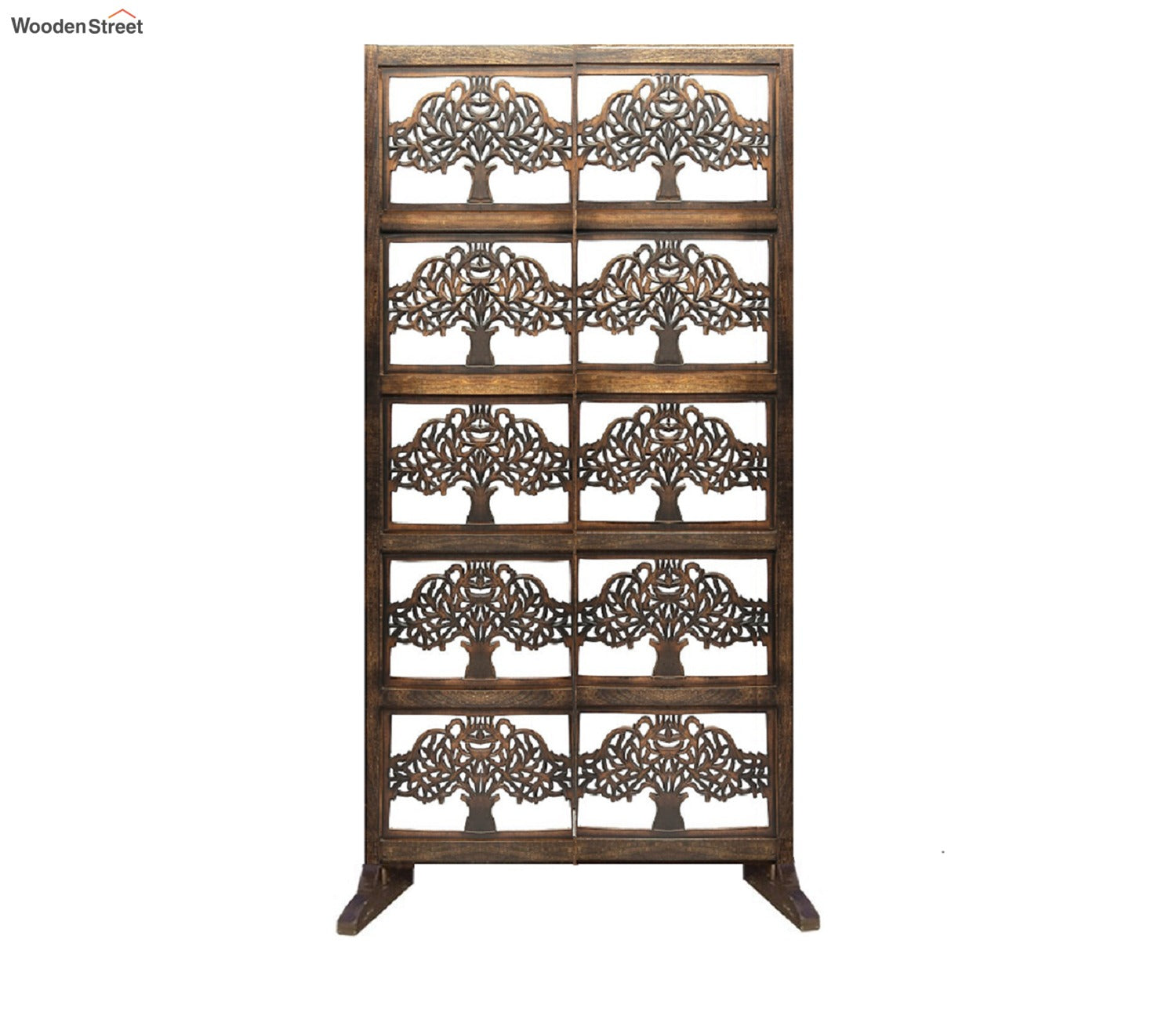 Hand Carved Wooden Room Divider Single Panel Tree Design With Stand