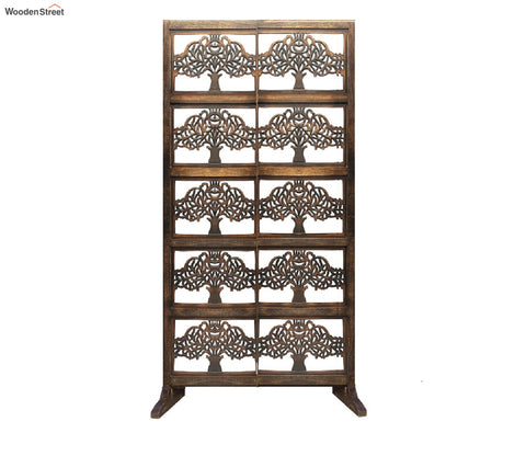 Hand Carved Wooden Room Divider Single Panel Tree Design With Stand