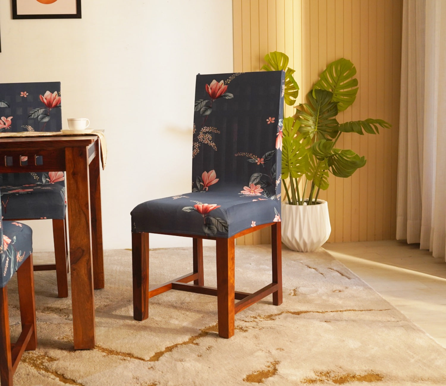 Flaubert Floral Printed Polyester Spandex 1 Piece Chair Cover (Blue)