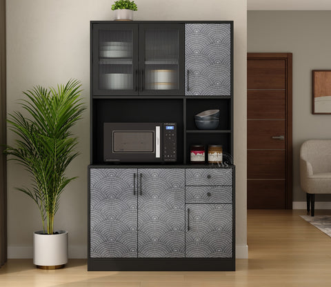 Basilic Engineered Wood Kitchen Cabinet with Textured Front & Ample Storage Space (Scallop Pattern)
