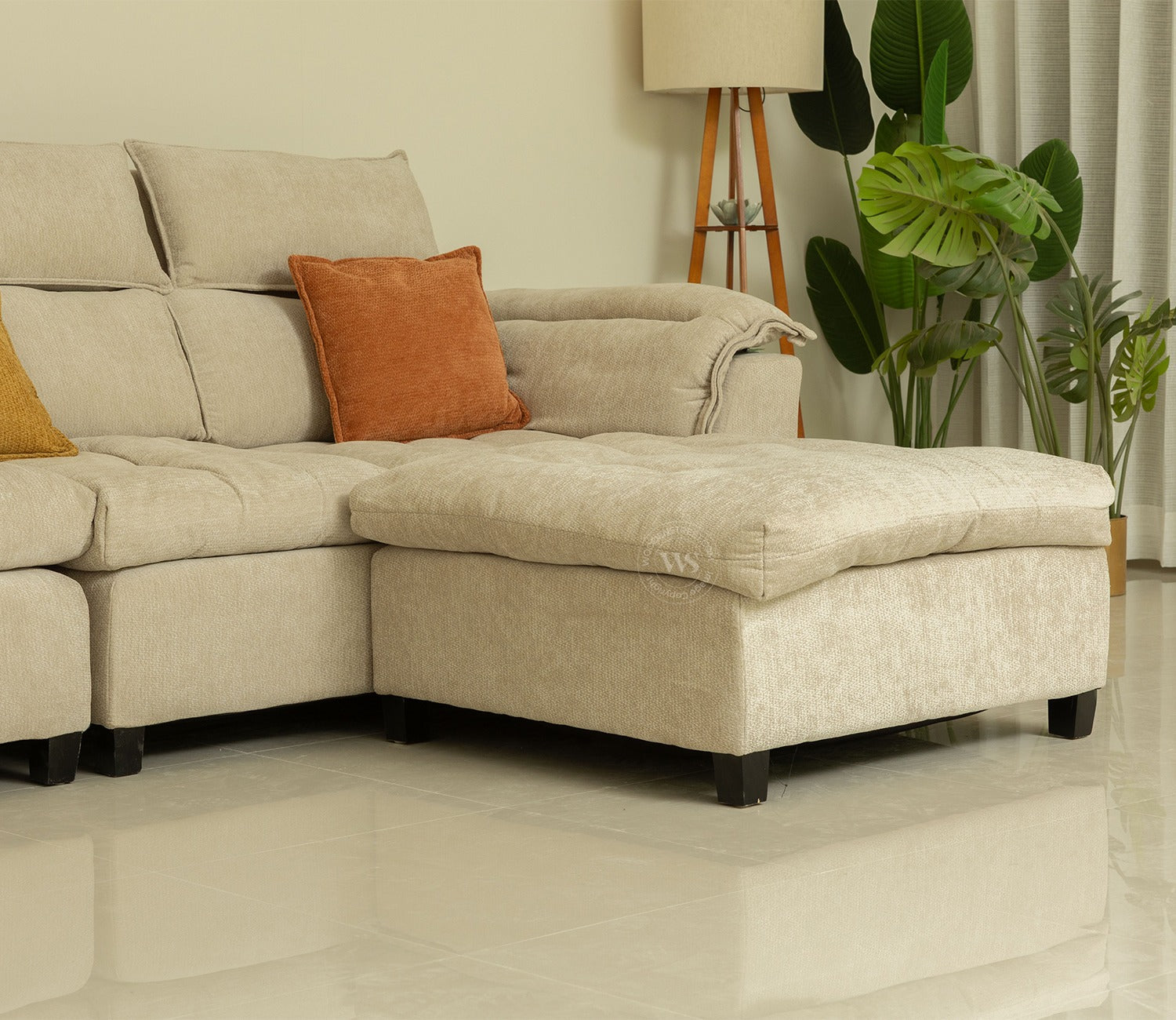 Maribelle Premium Upholstery L shape Fabric Sofa (Beige)