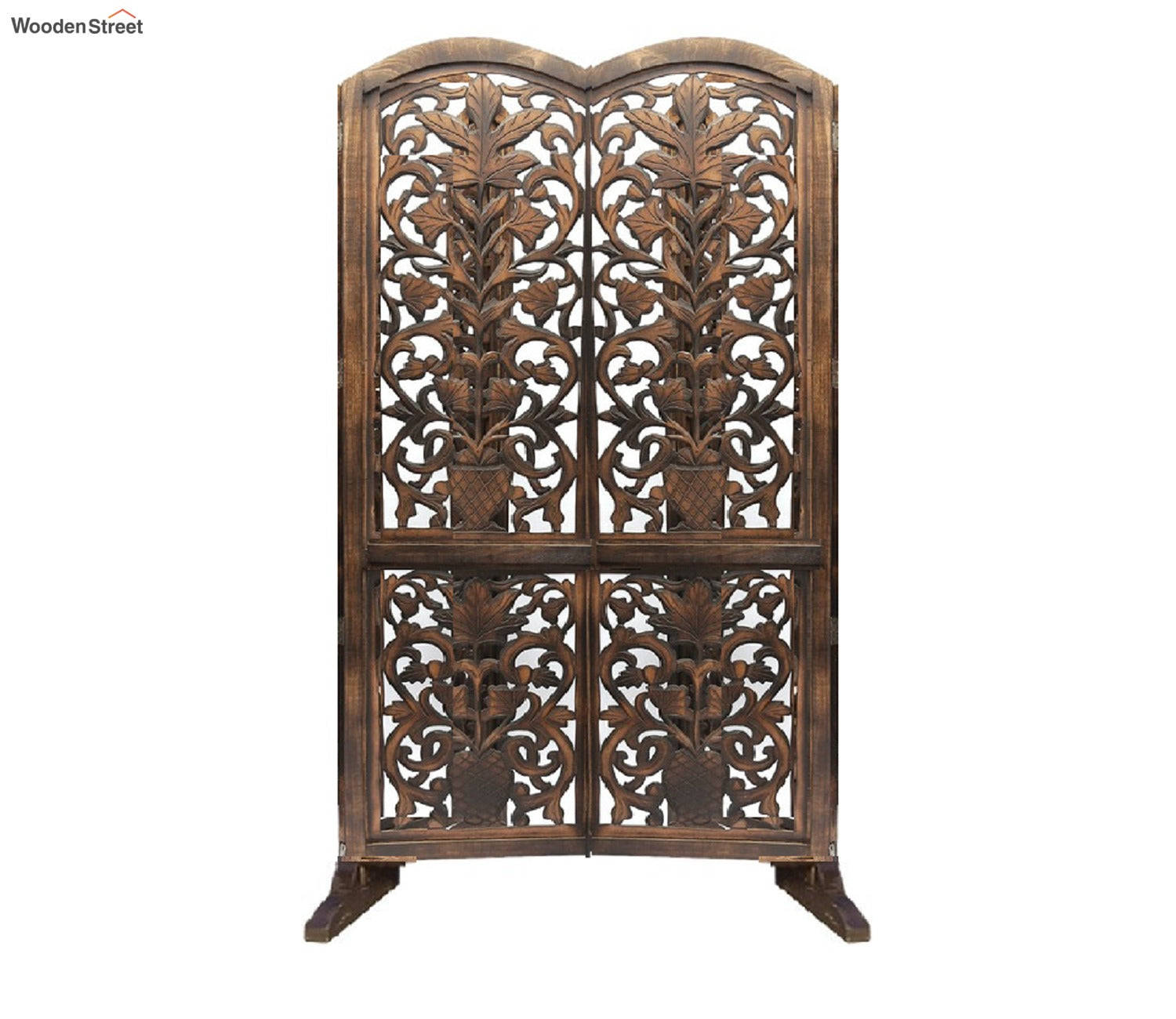 Floral Hand Carved Wooden Room Divider Single Panel With Stand