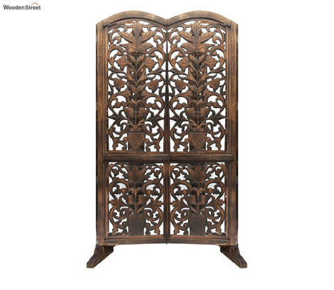 Floral Hand Carved Wooden Room Divider Single Panel With Stand