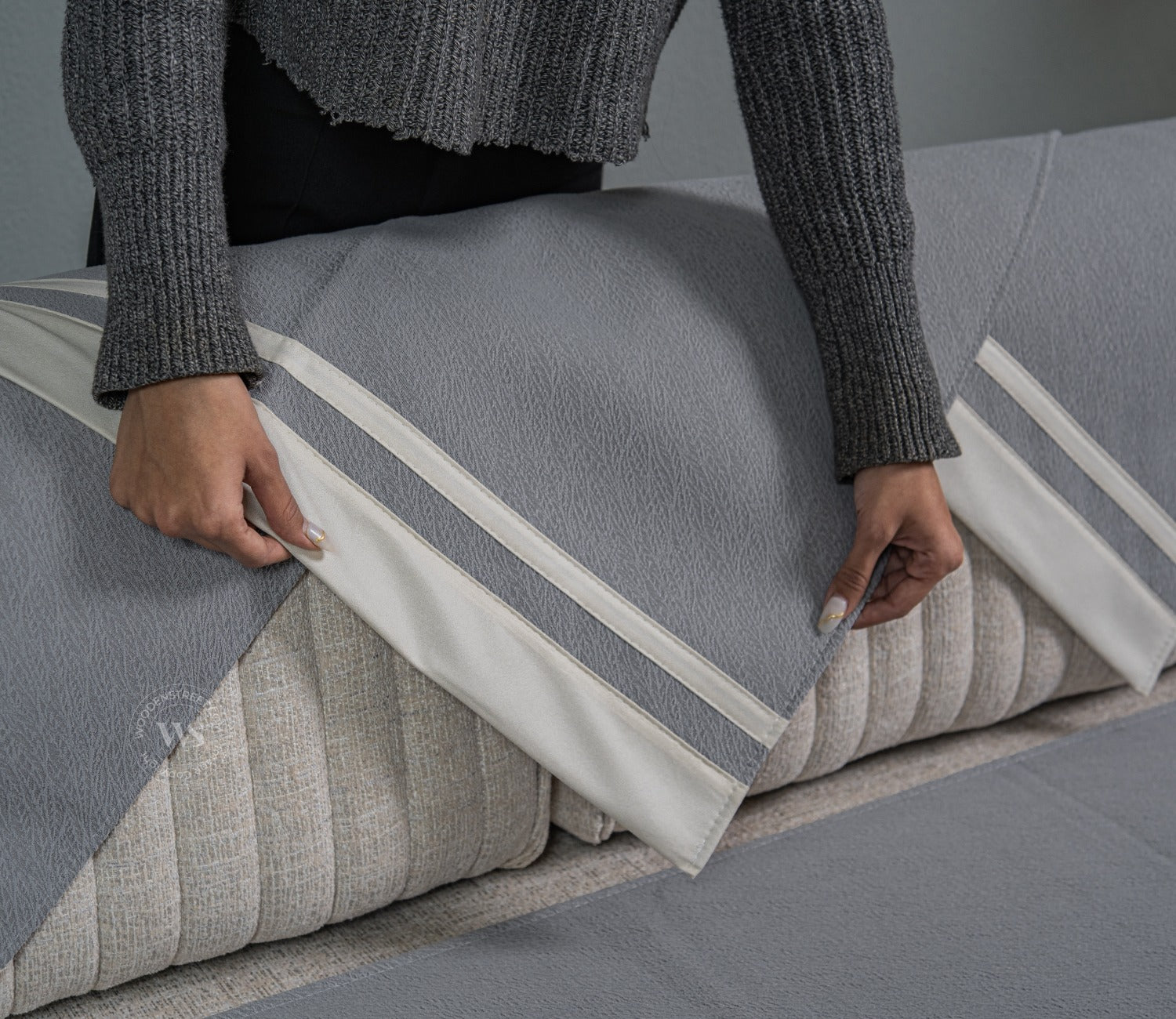 Elegance Essence Blue Mist Plain 3 Seater Sofa Cover -  Set of 8