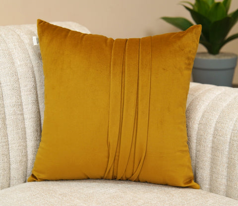 Caro Velvet Pleated Cushion Cover - Pack of 1 (16 x 16 Inches, Chestnut Brown)