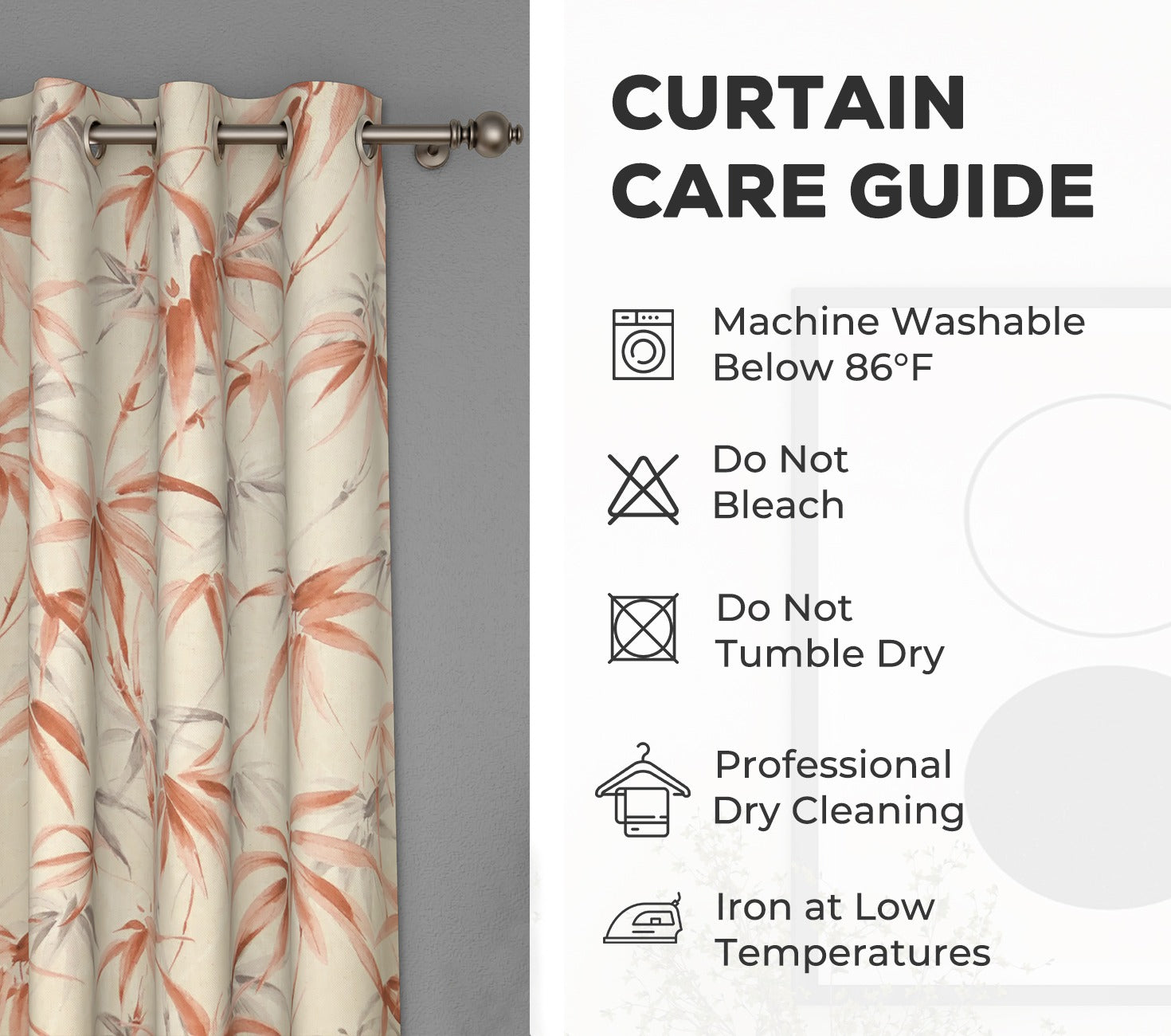 Fern 1 Piece Light-Filtering Curtain (Peach, 7 Feet)