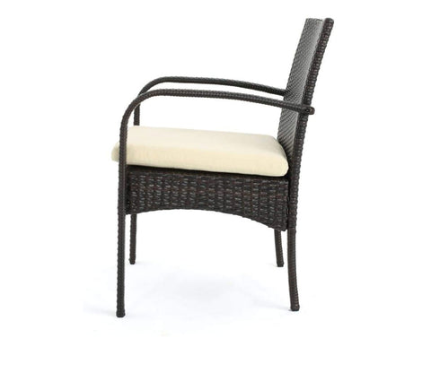 Dark Brown Rattan And Wicker Outdoor Chairs With Cream Cushions (Set Of 2)