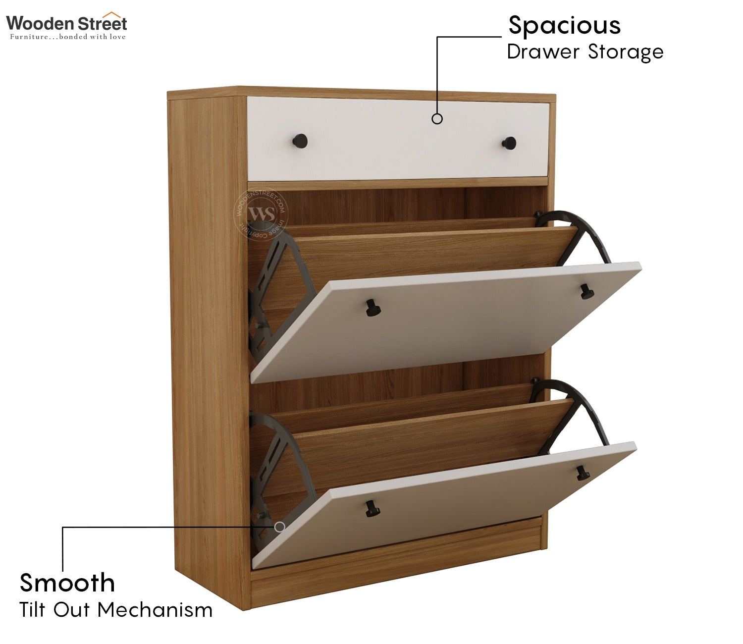 Kazen Engineered Wood Shoe Rack with Tilt Out Mechanism (Santana Pattern)