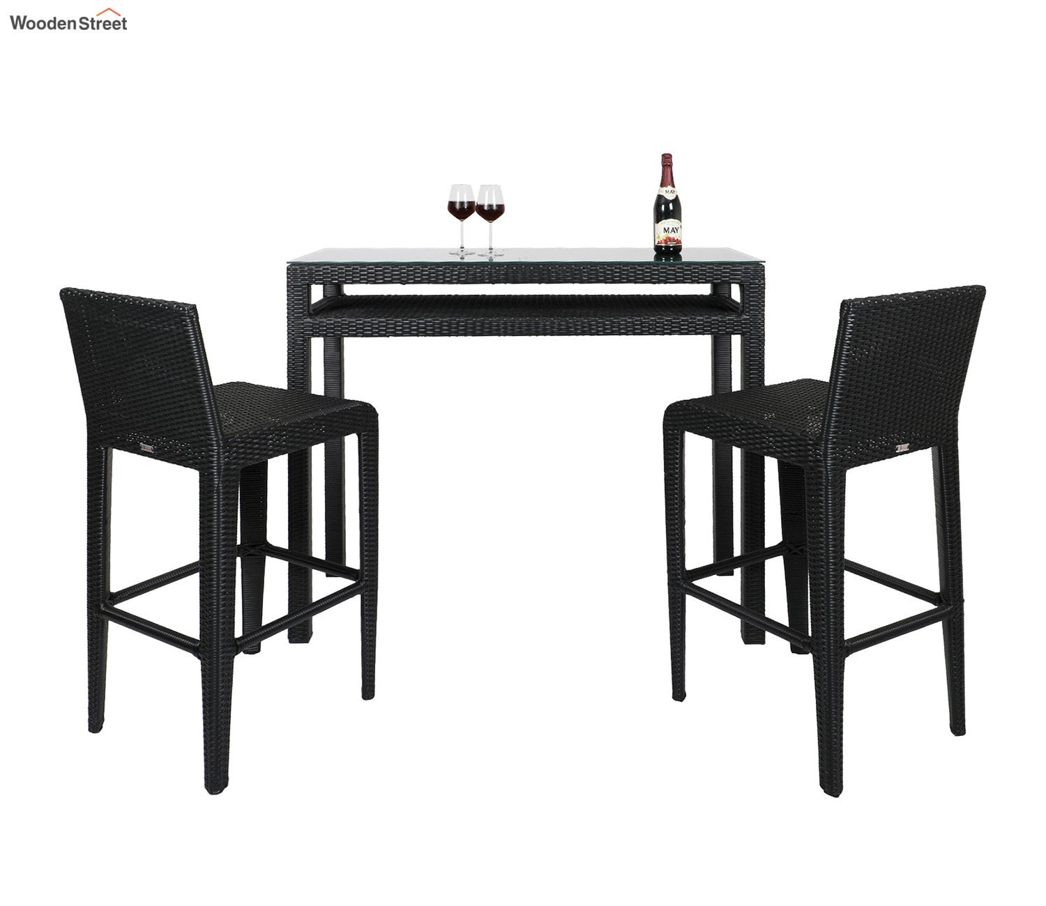 Black Rattan And Wicker Aarva 2 Seater Outdoor Bar Set