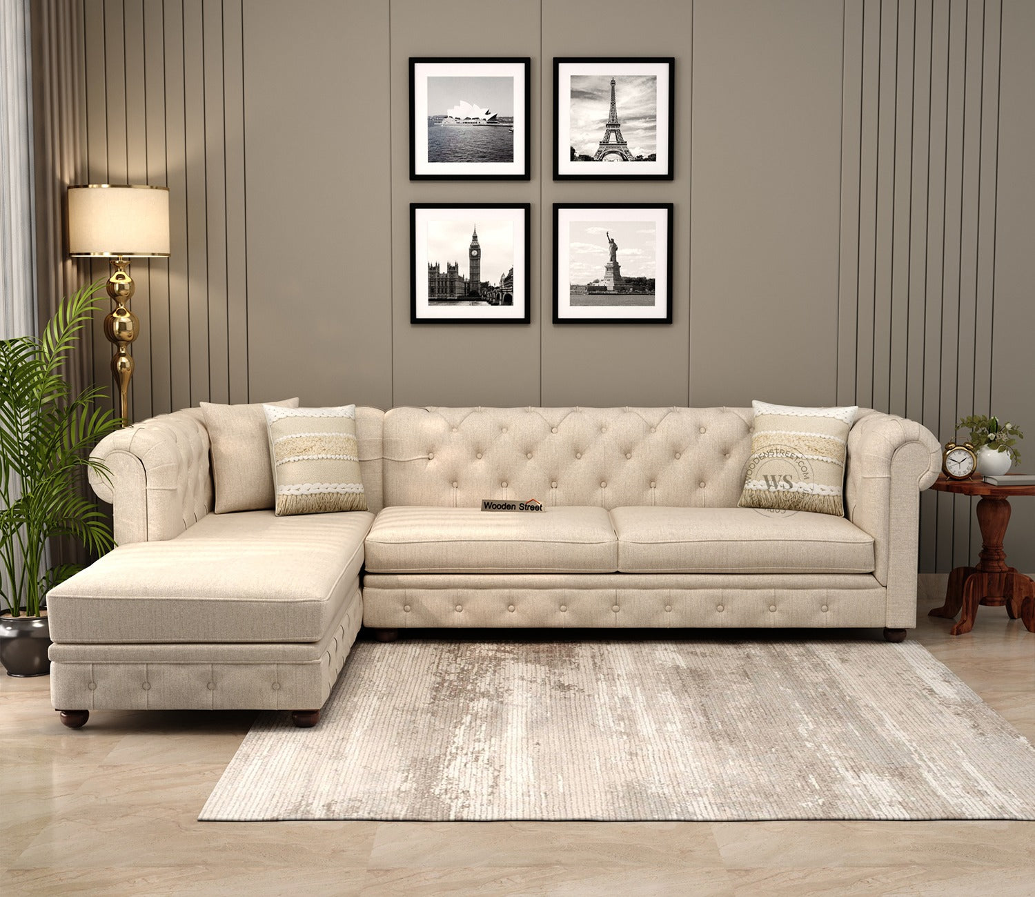 Henry L - Shaped Left Aligned Corner Sofa (Cotton, Jade Ivory)