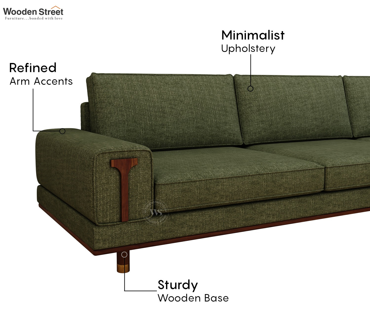 Nivas L-Shaped Sofa with Wooden Accents (Sage Green)