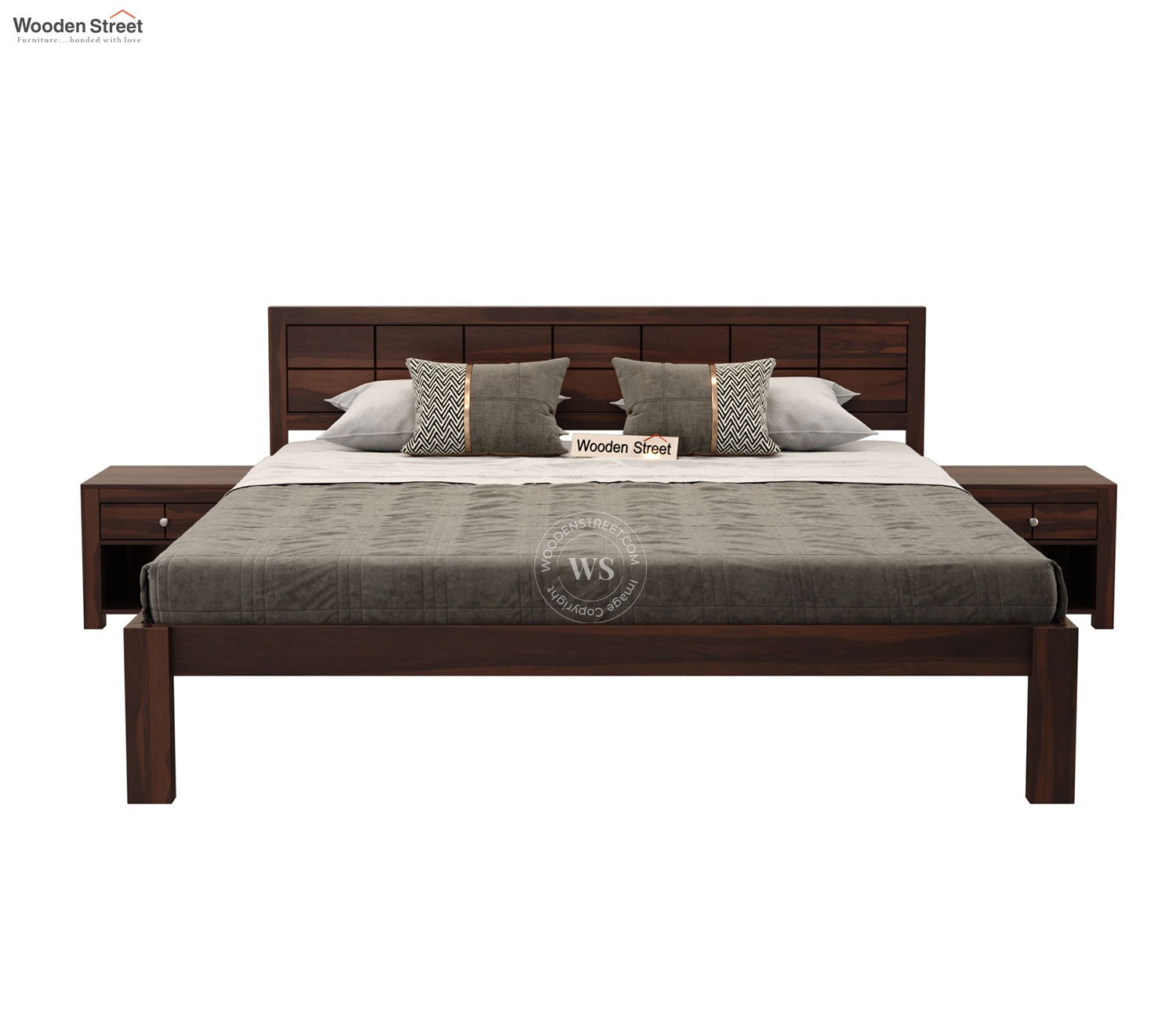 Brixton Sheesham Wood Bed Without Storage (King Size, Walnut Finish)