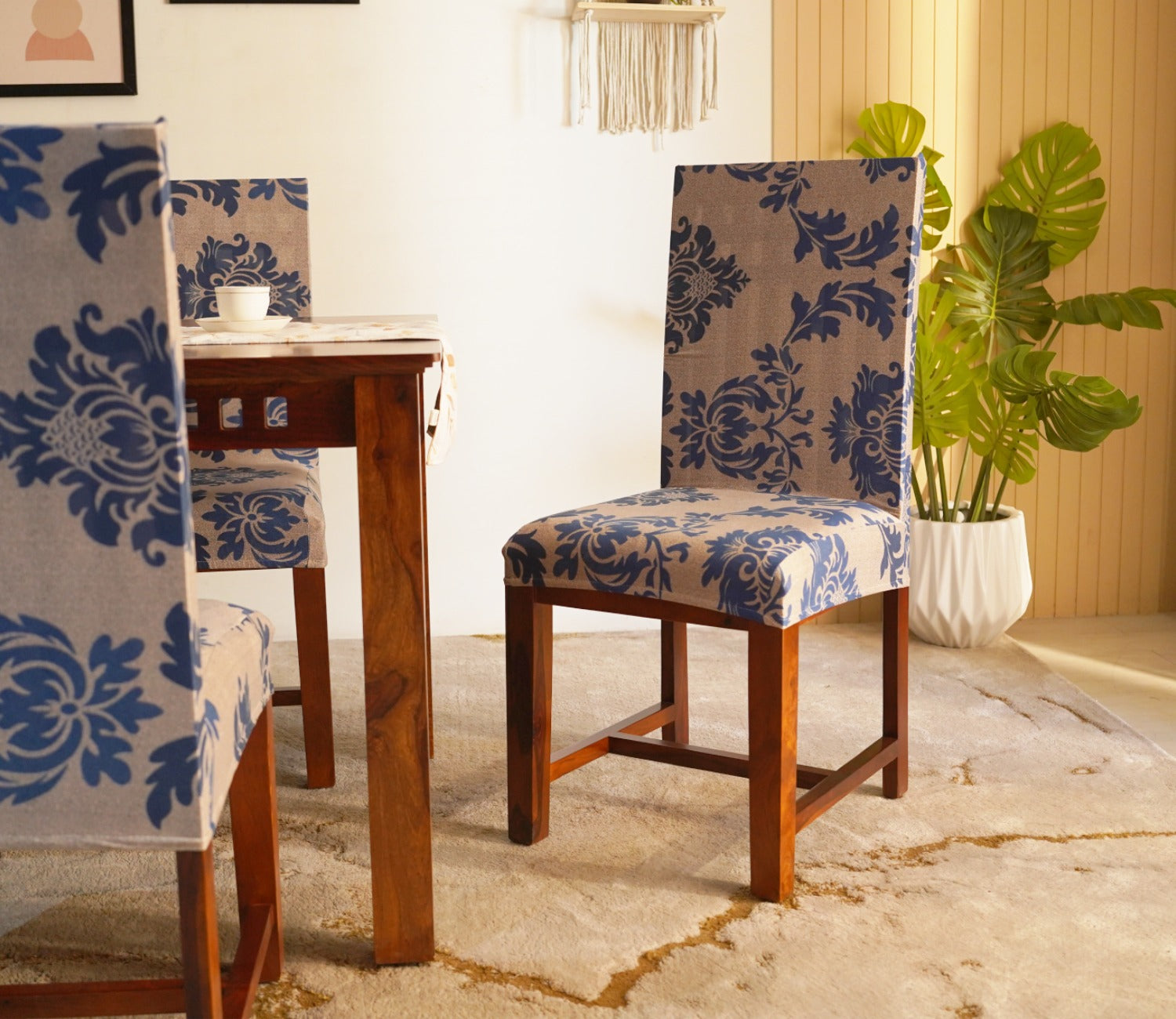 Grace Floral Printed Polyester Spandex 1 Piece Chair Cover (Blue)